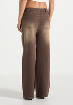 Faye - Wide Mid Rise Jeans With Tie Waist - Brown