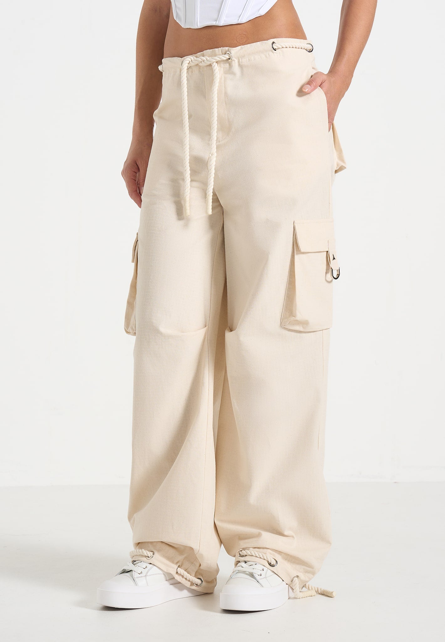 Rosa - Ripstop Parachute Cargo Pants - Cream 
