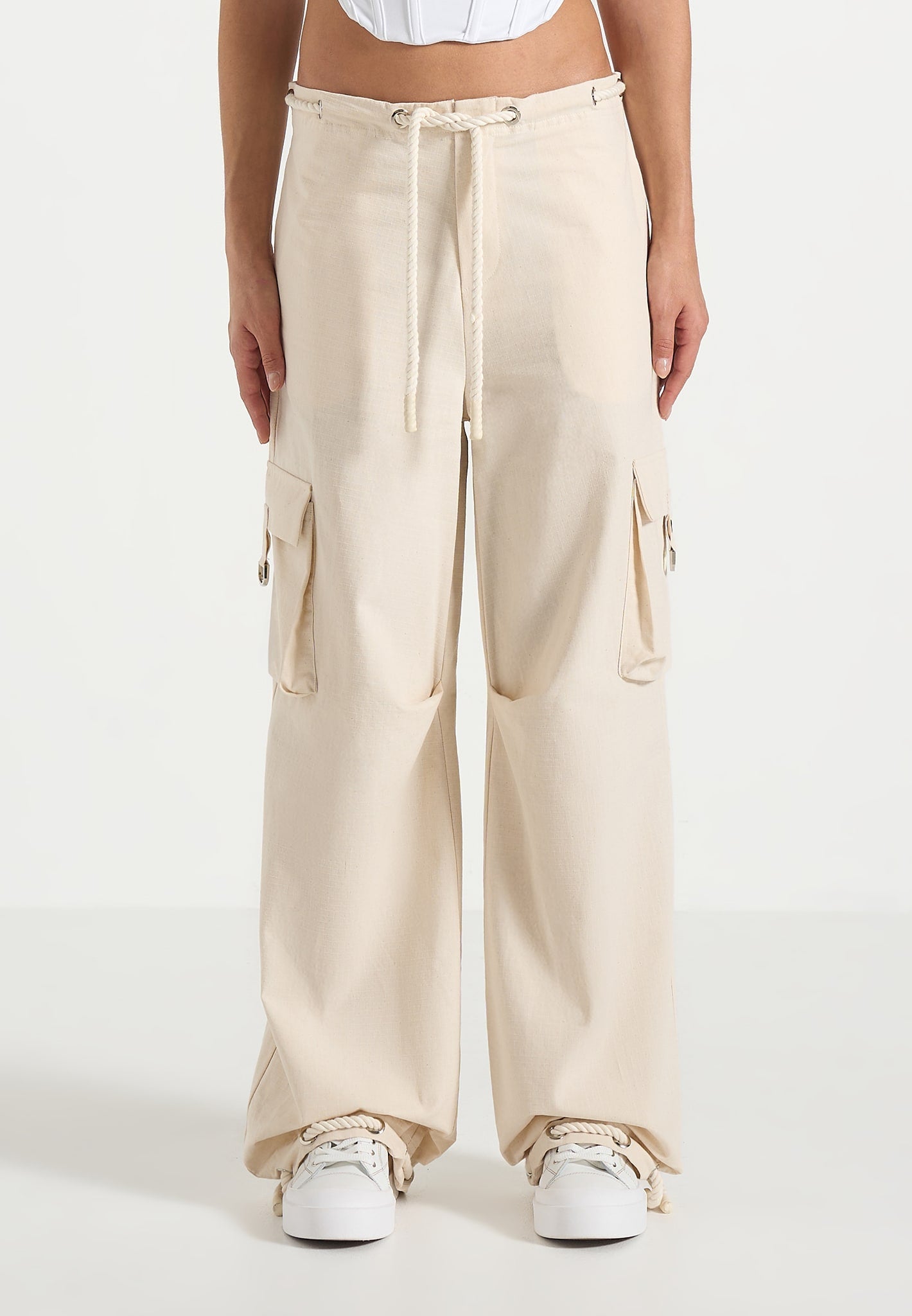 Rosa - Ripstop Parachute Cargo Pants - Cream
