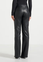 Seren - Croc Embossed Lace Up Trousers - Black