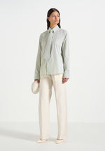 Dylan - Unisex Pinstripe Long Sleeve Shirt With Detachable Tie - Sage