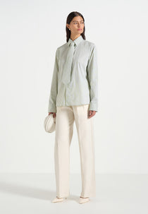 Dylan - Unisex Pinstripe Long Sleeve Shirt With Detachable Tie - Sage