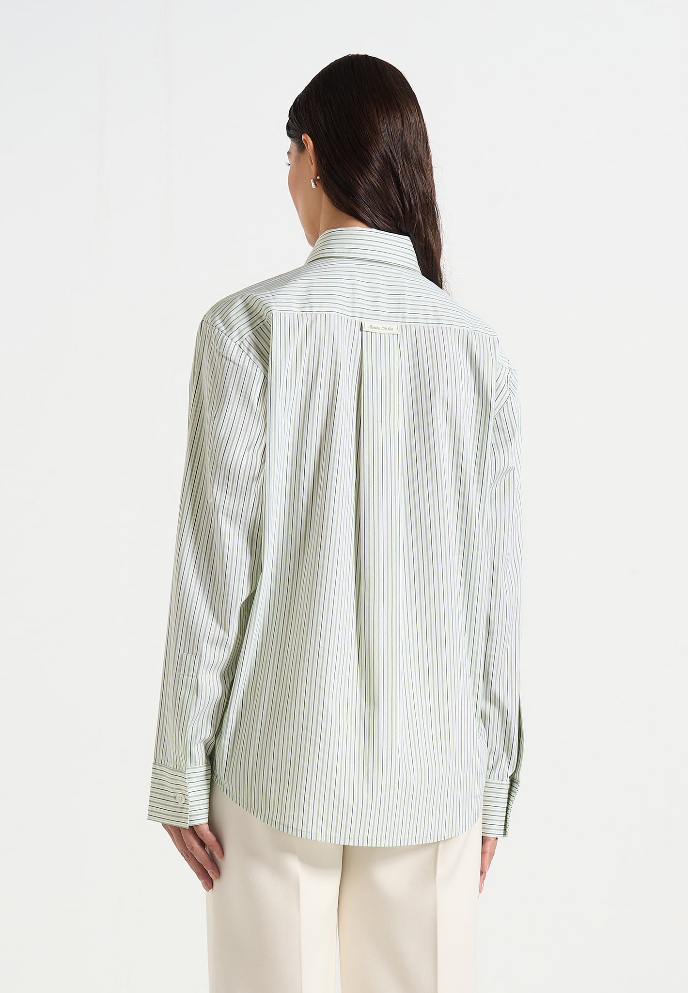 Dylan - Unisex Pinstripe Long Sleeve Shirt With Detachable Tie - Sage