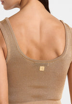 Pippa - Pointelle Knitted Vest With Knot Button - Gold