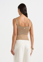 Pippa - Pointelle Knitted Vest With Knot Button - Gold