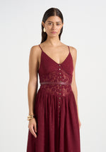 Rosie - Lace Corset Maxi Dress - Wine Red