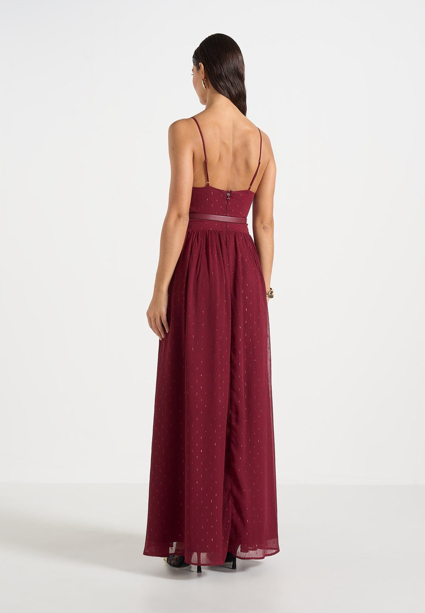 Rosie - Lace Corset Maxi Dress - Wine Red
