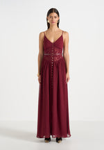 Rosie - Lace Corset Maxi Dress - Wine Red