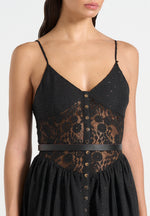 Rosie - Lace Corset Maxi Dress - Black