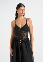 Rosie - Lace Corset Maxi Dress - Black