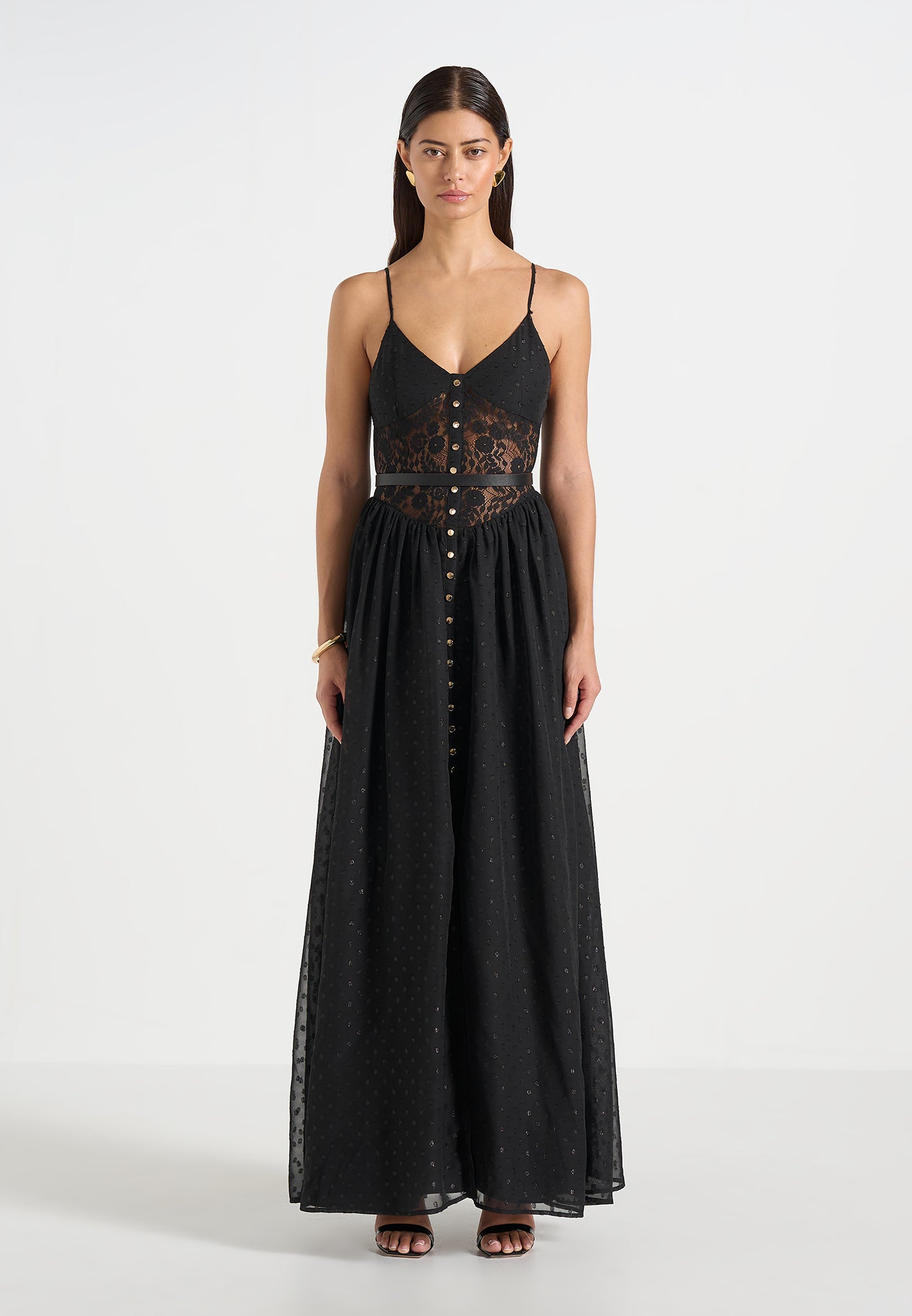 Rosie - Lace Corset Maxi Dress - Black