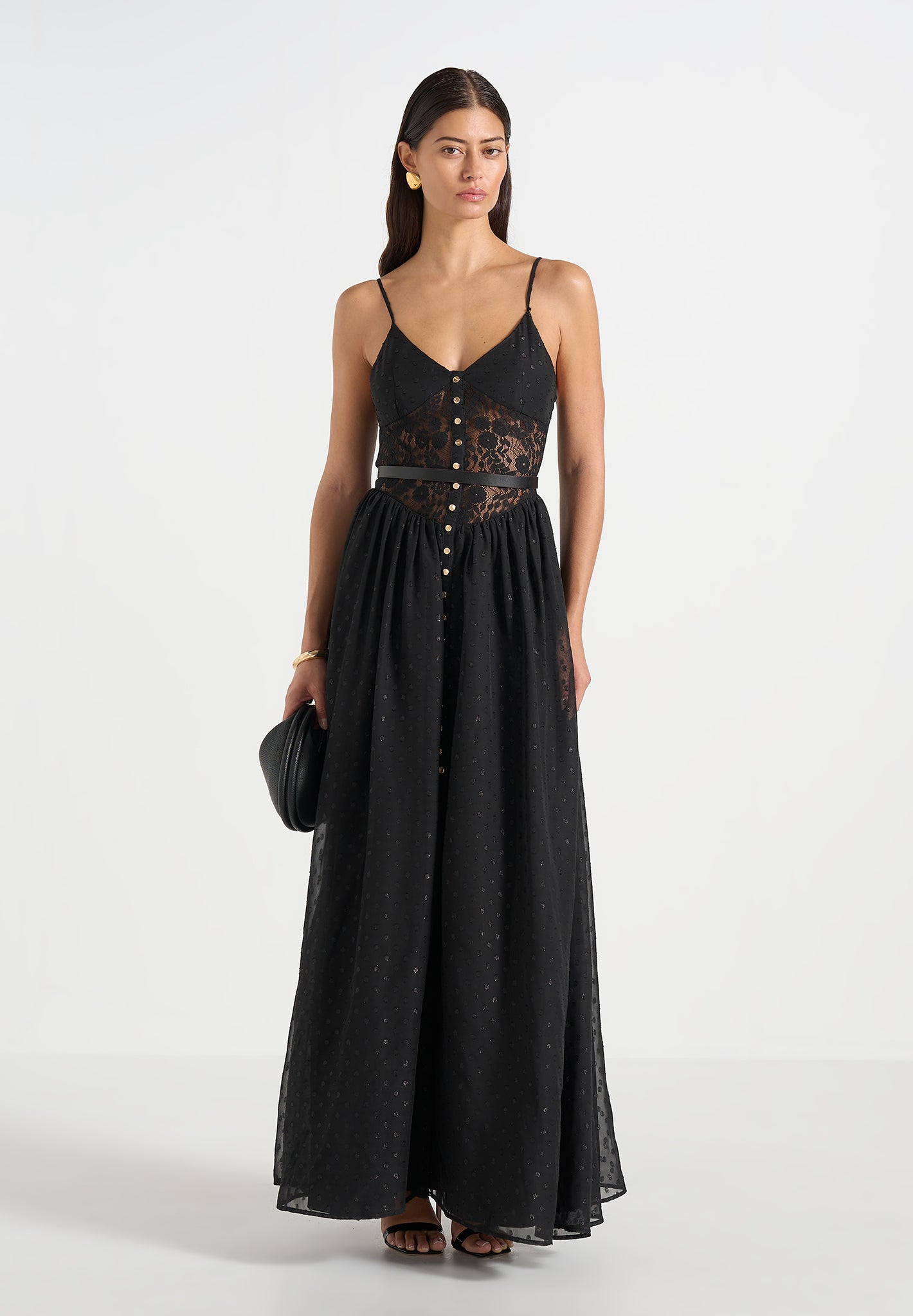 Rosie - Lace Corset Maxi Dress - Black 
