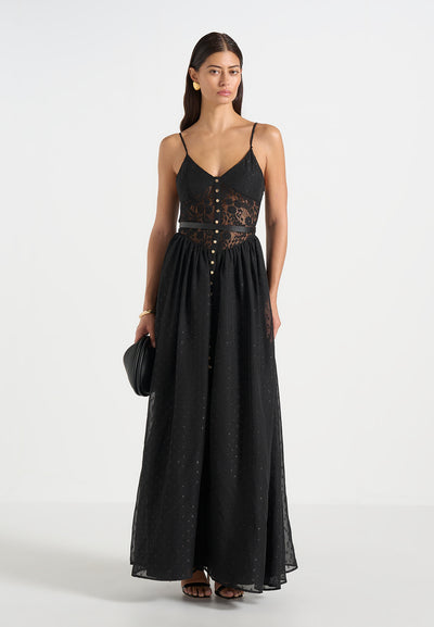 Rosie - Lace Corset Maxi Dress - Black