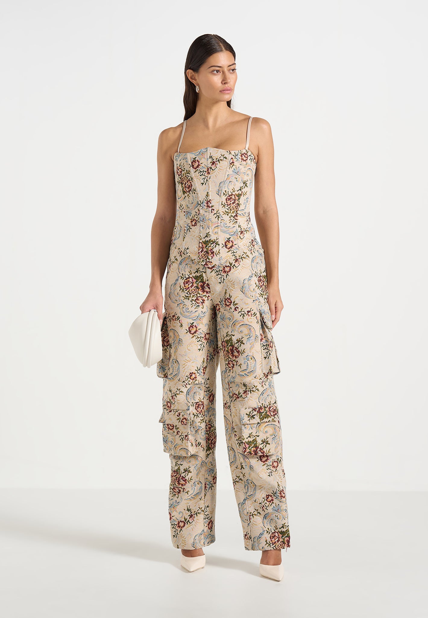 Scarlett - Tapestry Lace Up Corset  - Beige