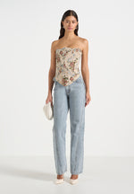 Scarlett - Tapestry Lace Up Corset  - Beige