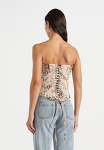 Scarlett - Tapestry Lace Up Corset  - Beige