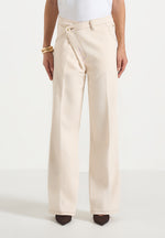 Astrid - Wrapover Wide Leg Jeans - Cream