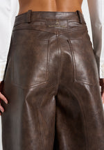 Hazel - Vintage Leather Wrapover Bermuda Shorts - Brown