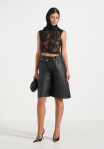 Hazel - Leather Wrapover Bermuda Shorts - Black