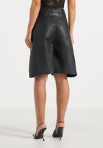 Hazel - Leather Wrapover Bermuda Shorts - Black