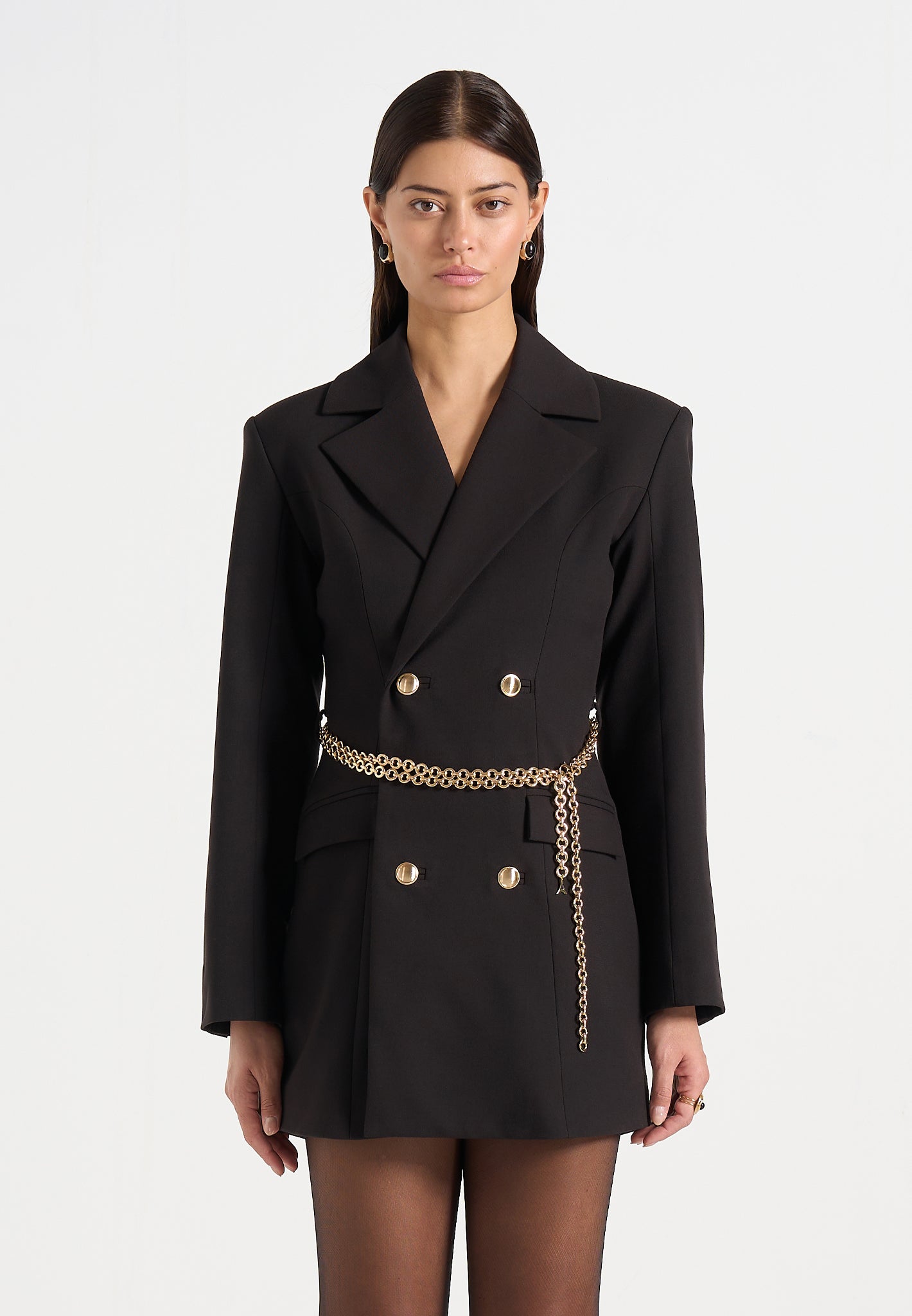 Zara - Double Breasted Blazer Dress With Chain - Black
