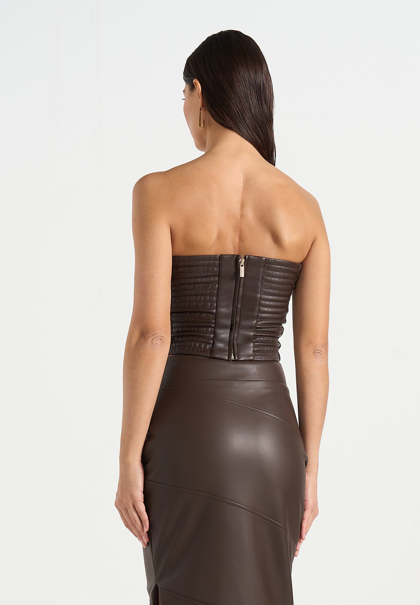 Evie - Bandeau Leather Corset Top - Brown