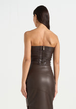 Evie - Bandeau Leather Corset Top - Brown