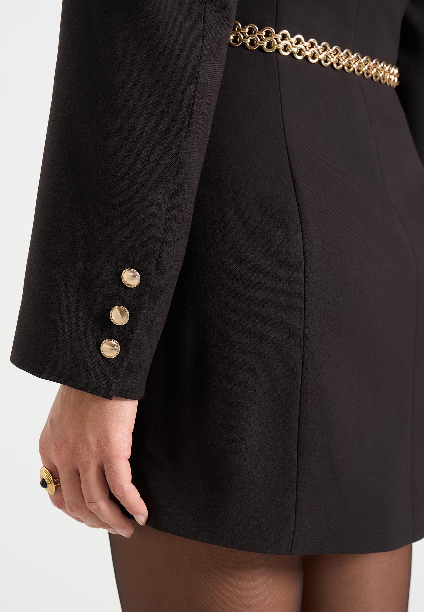 Zara - Double Breasted Blazer Dress With Chain - Black