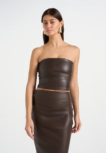 Evie - Bandeau Leather Corset Top - Brown