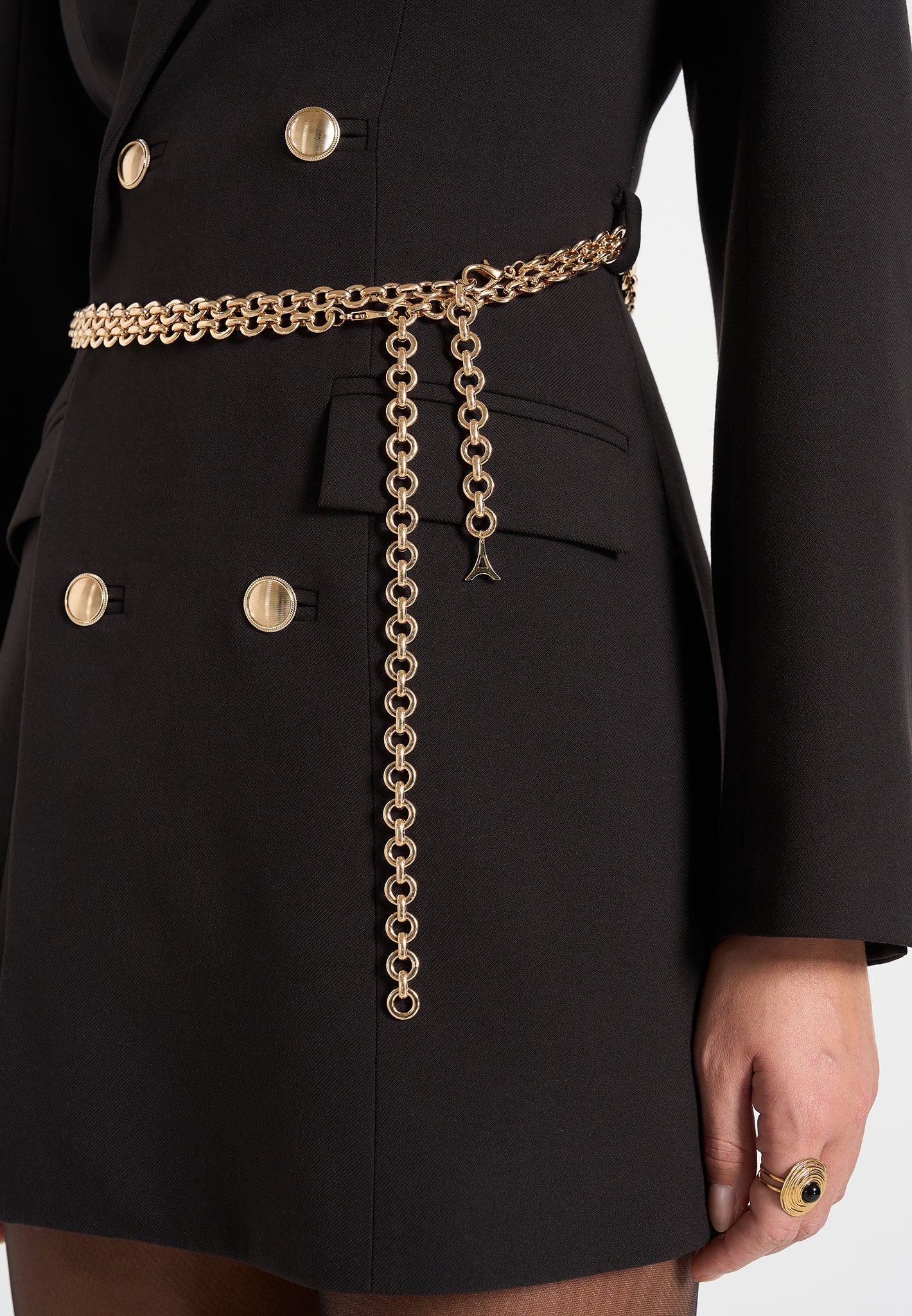 Zara - Double Breasted Blazer Dress With Chain - Black 