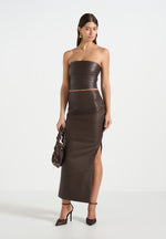 Evie - Bandeau Leather Corset Top - Brown