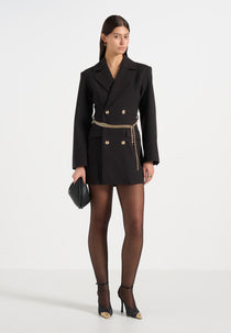 Zara - Double Breasted Blazer Dress With Chain - Black