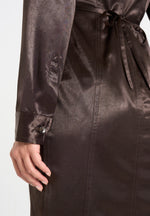 Etta - Crinkled Satin Midaxi Shirt Dress - Brown