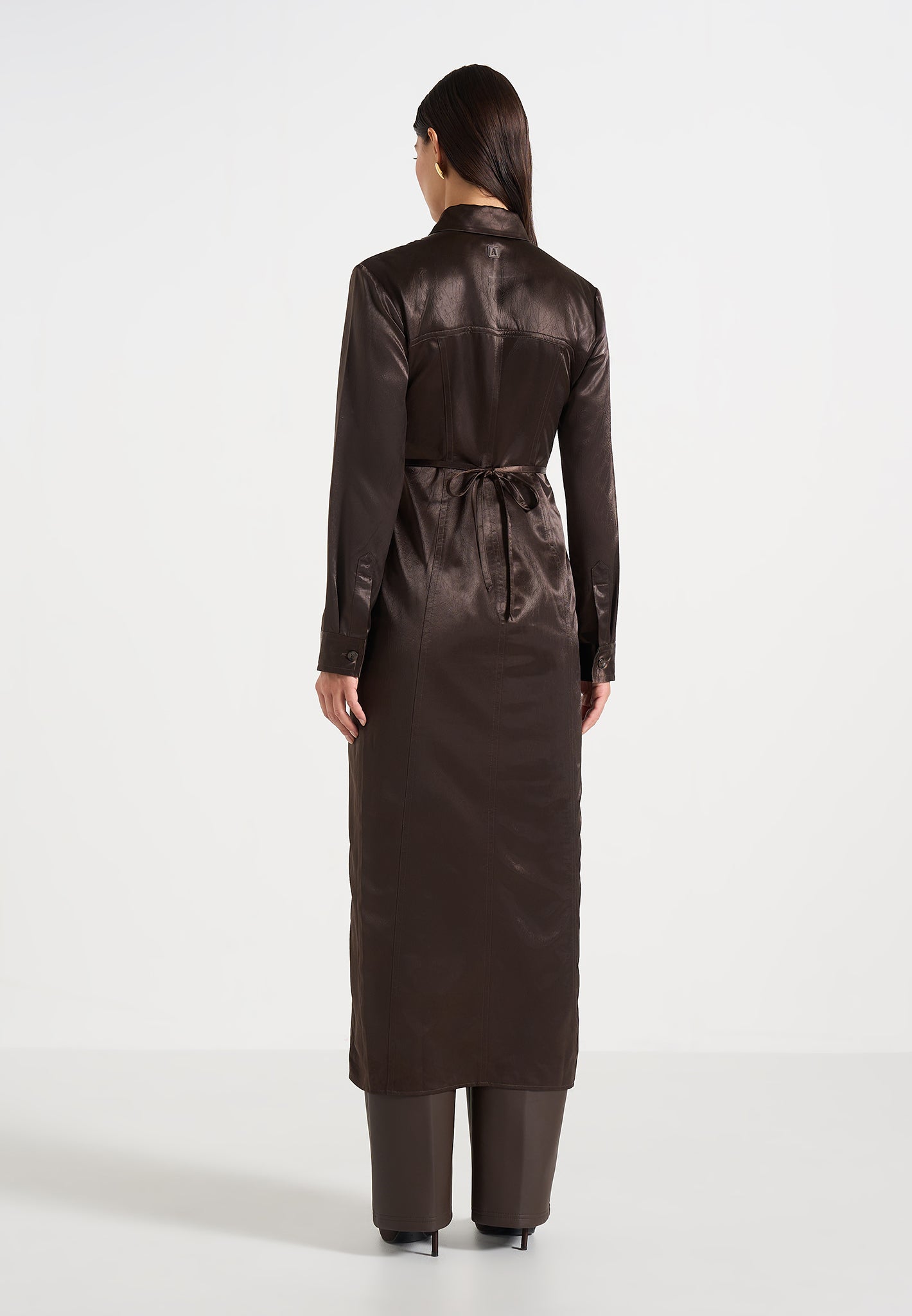 Etta - Crinkled Satin Midaxi Shirt Dress - Brown