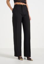 Doria - Tailored Trousers With Waistband Detail - Black