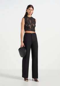 Doria - Tailored Trousers With Waistband Detail - Black