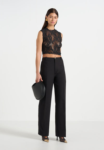 Doria - Tailored Trousers With Waistband Detail - Black