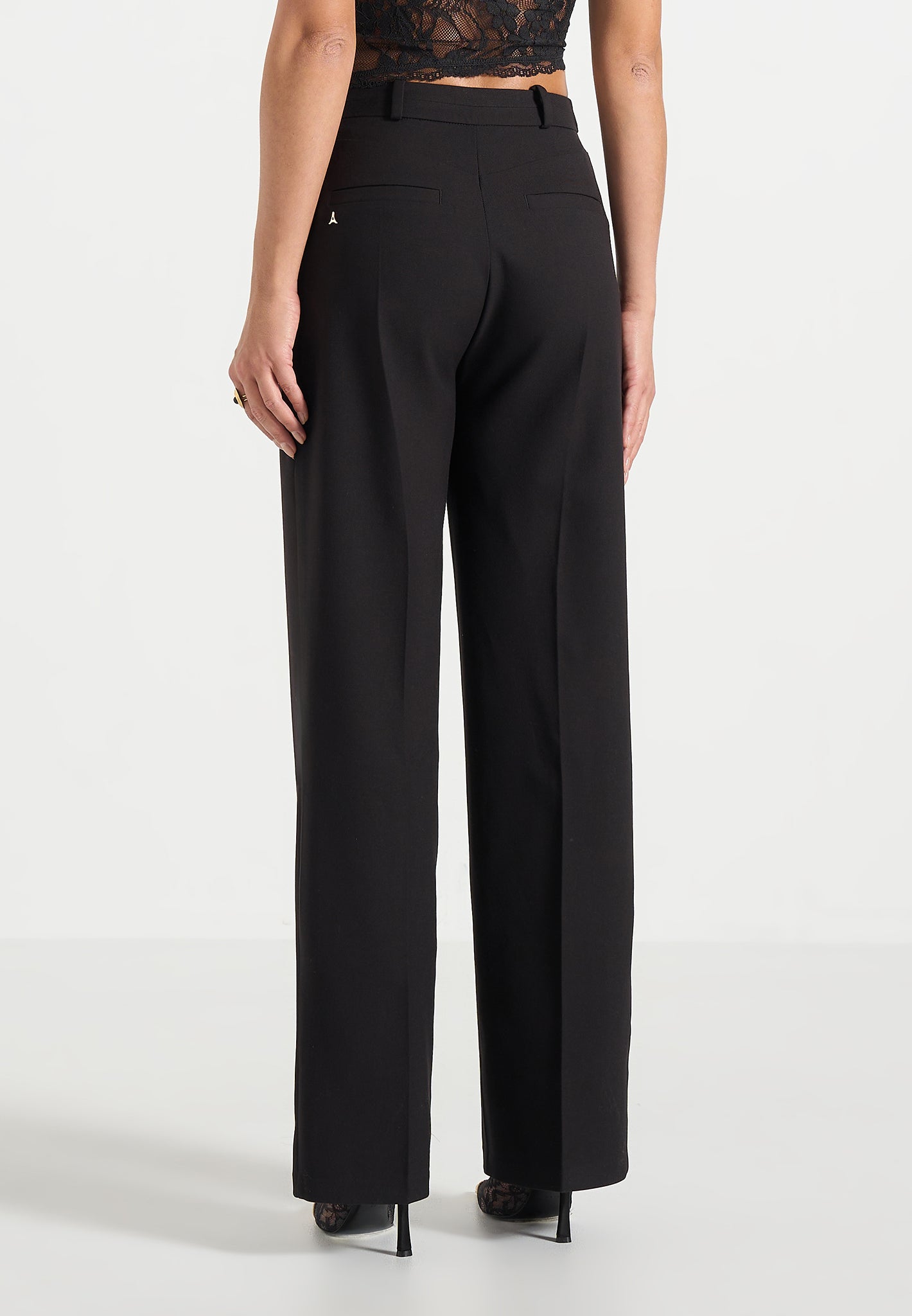 Doria - Tailored Trousers With Waistband Detail - Black