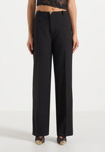 Doria - Tailored Trousers With Waistband Detail - Black