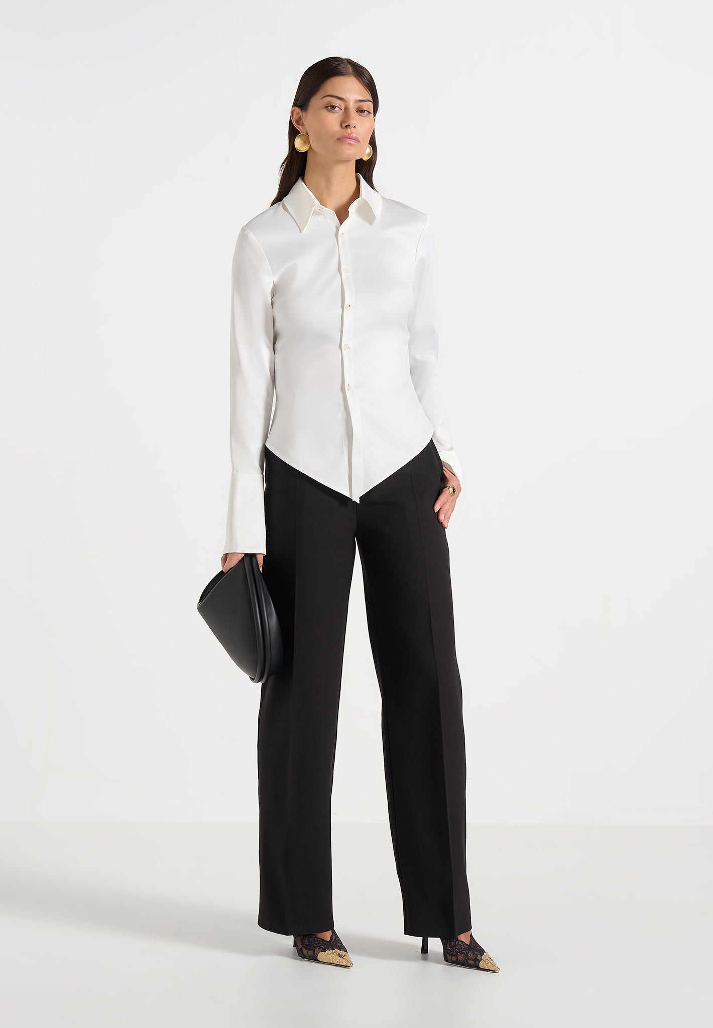 Sonia - Satin Cinch Shirt - White
