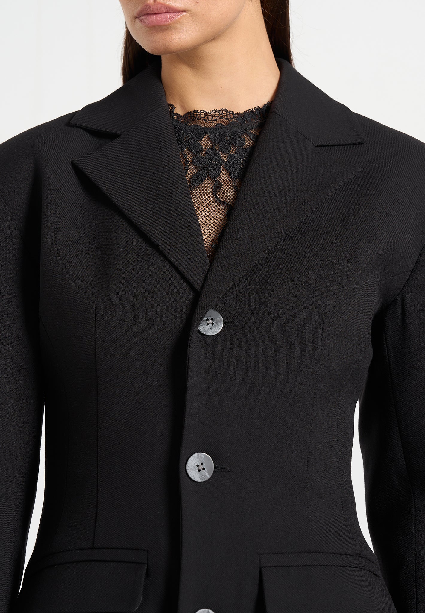 Claire - Wide Shoulder Cinch Waist Blazer - Black 