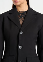 Claire - Wide Shoulder Cinch Waist Blazer - Black