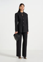 Claire - Wide Shoulder Cinch Waist Blazer - Black
