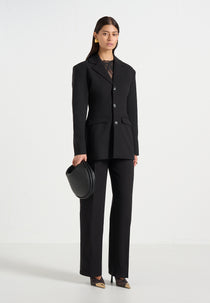 Claire - Wide Shoulder Cinch Waist Blazer - Black