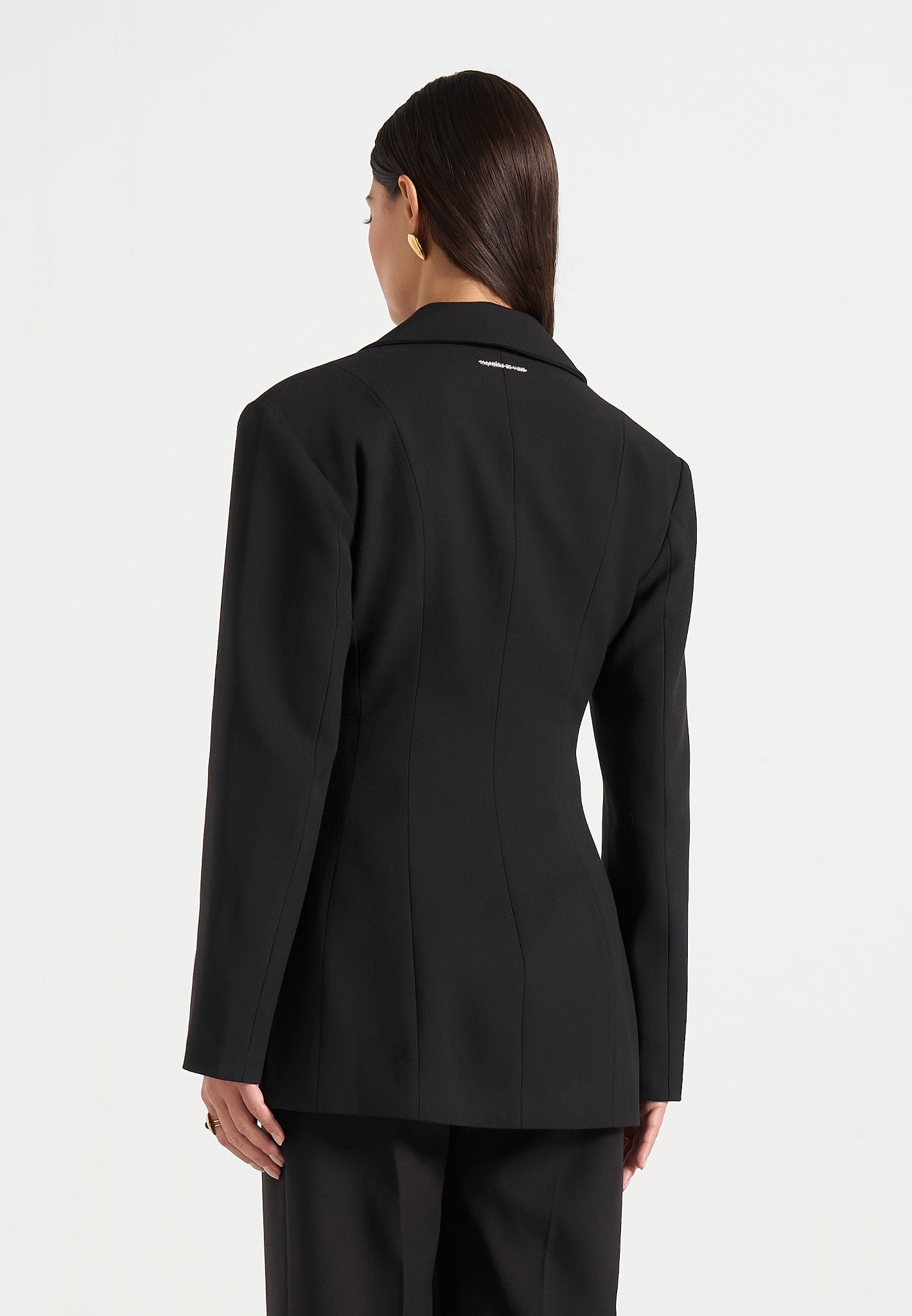 Claire - Wide Shoulder Cinch Waist Blazer - Black