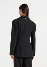 Claire - Wide Shoulder Cinch Waist Blazer - Black
