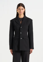 Claire - Wide Shoulder Cinch Waist Blazer - Black