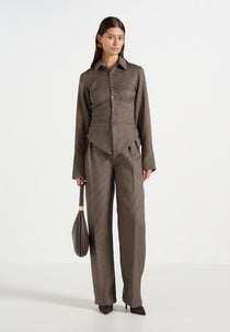 Julie - Houndstooth Twin Pleat Trousers - Brown