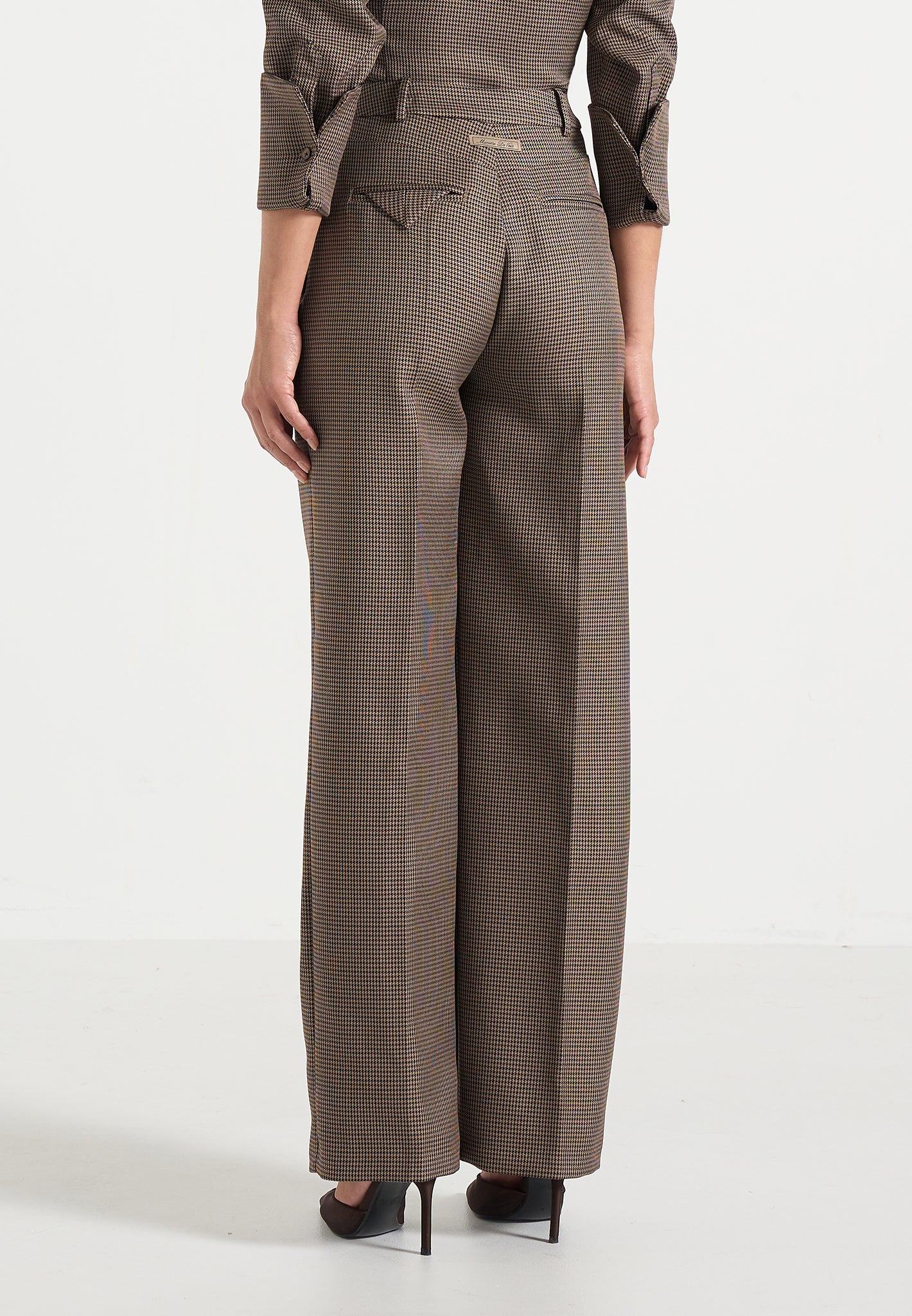 Julie - Houndstooth Twin Pleat Trousers - Brown