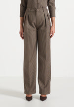 Julie - Houndstooth Twin Pleat Trousers - Brown